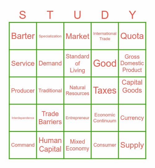 Economics Bingo Card