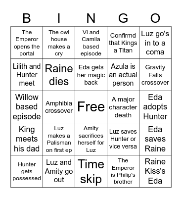 The Owl House 2B Predictions Bingo Card