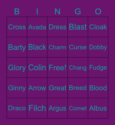 5 Letter Harry Potter Words Bingo Card