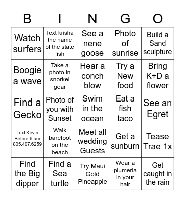 Wedding Bingo Card