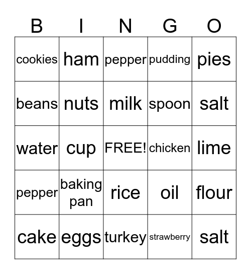 Let's cook Bingo Card