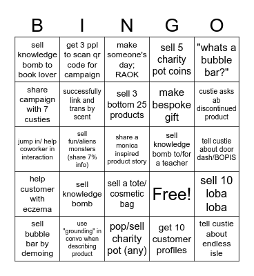 Charity/Campaign Bingo Card
