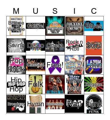 Musical Genre Bingo RFL Bingo Card