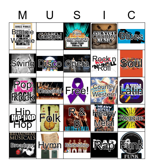 Musical Genre Bingo RFL Bingo Card
