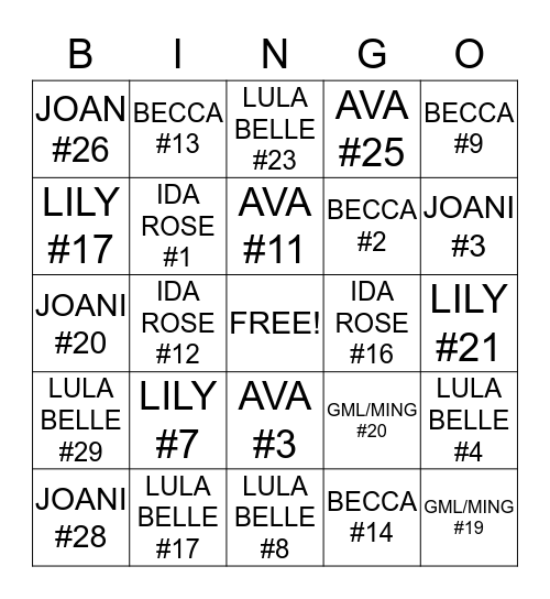 CHICAGIRLS BINGO Card