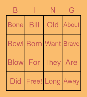 4th Grade Sight Words Bingo Card