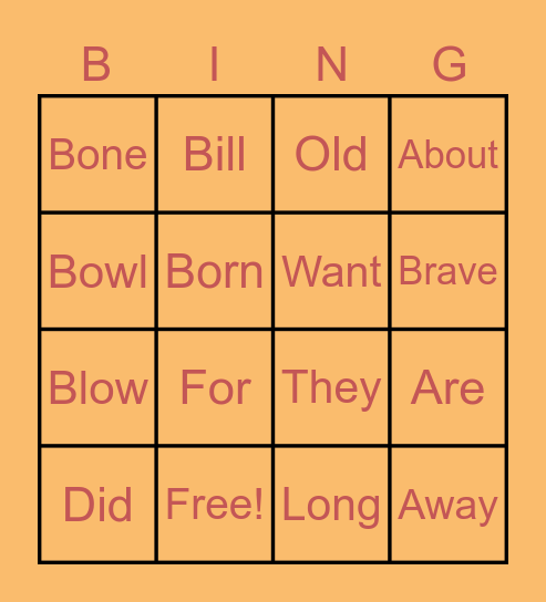 4th Grade Sight Words Bingo Card