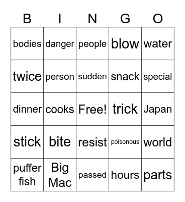 Puffer Fish Bingo Card