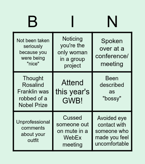 MUN GWB 2022 Bingo Card