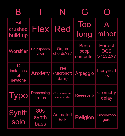 Shinku’s Song Bingo Card