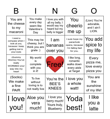 Valentines Bingo Card