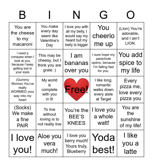 Valentines Bingo Card