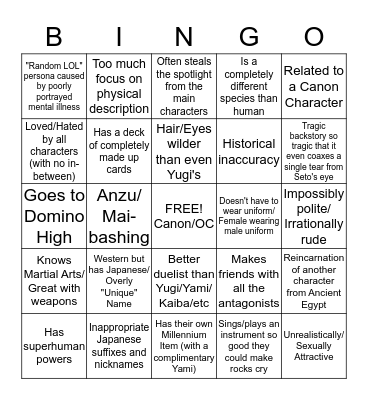 Yu-Gi-Oh! Fanfic Bingo (OC Edition) Bingo Card