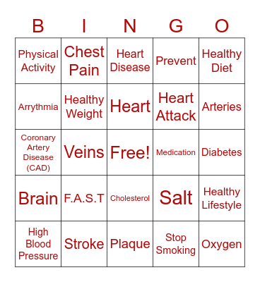 Heart Health Bingo Card