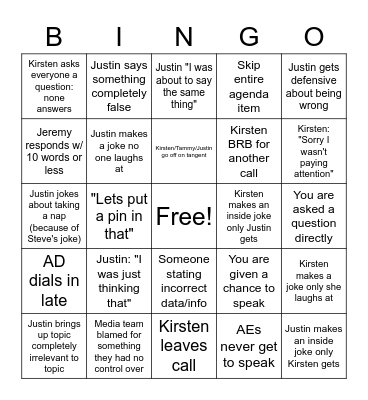 Team Call Bingo Card