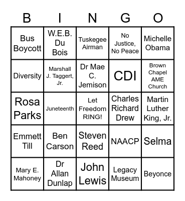 SUMON African American History Bingo Card