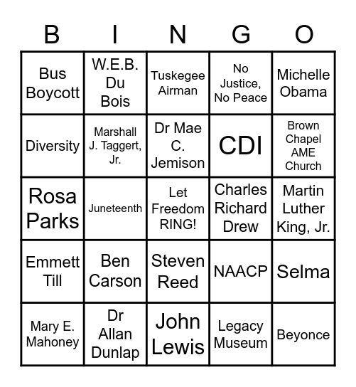 SUMON African American History Bingo Card