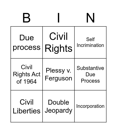 Civil Rights/Liberties Bingo Card