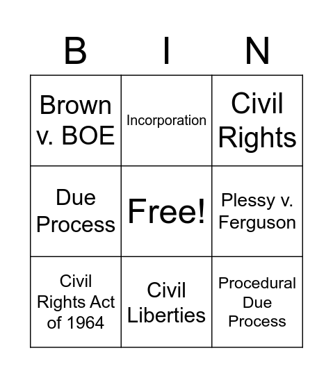 Civil Rights/Liberties Bingo Card