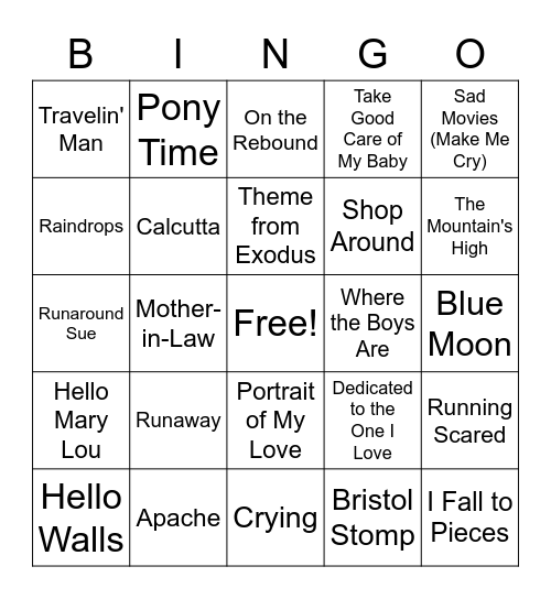 1961 Billboard Bingo Card