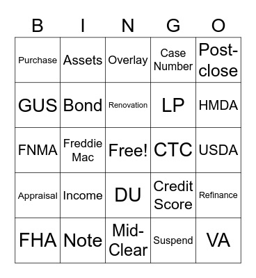 UNDERWRITING BINGO Card