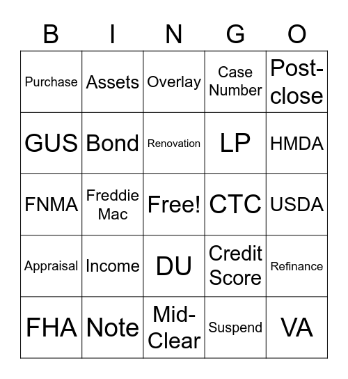 UNDERWRITING BINGO Card