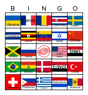 Flags Around the World Bingo Card