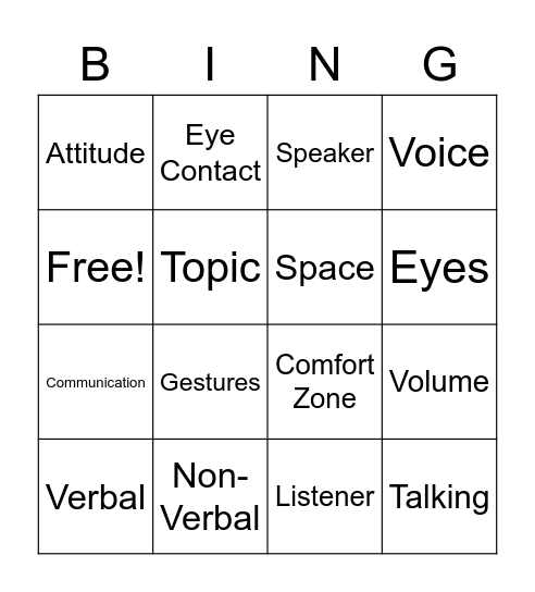 Conversational Skills Vocabulary Words Bingo Card