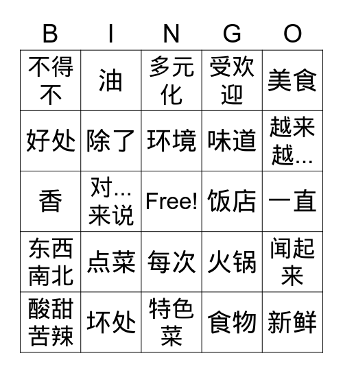 火锅 Huo Guo Bingo Card