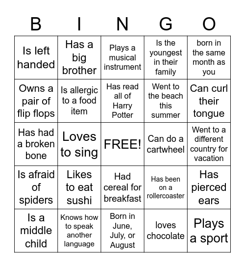FIND SOMEOEN WHO... Bingo Card