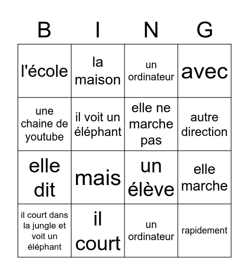 Nous sommes Bingo Card