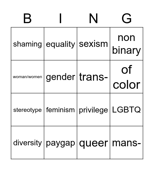 feminism Bingo Card