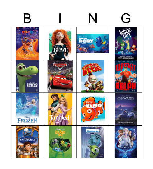 Disney Movies Bingo Card