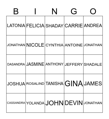 FAMILY NAMES Bingo Card
