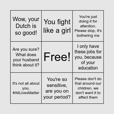 Intersectionality bingo Card