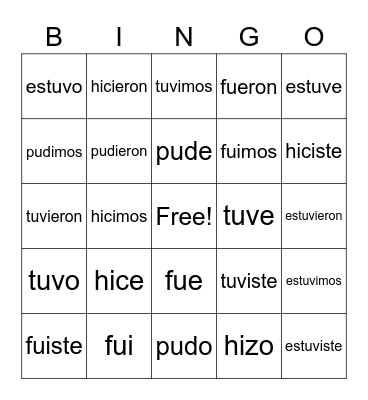 capítulo 3A-irregular past tense verbs Bingo Card
