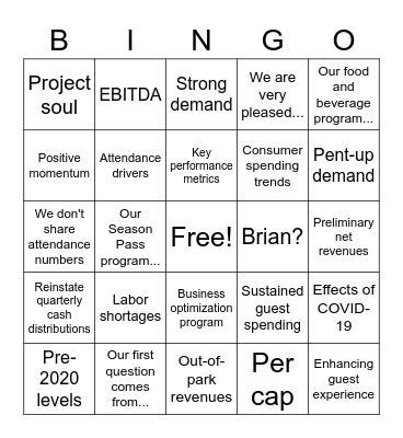 CF Earnings Bingo Card