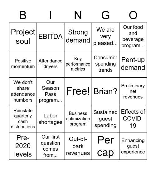 CF Earnings Bingo Card