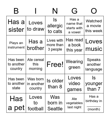Getting to Know You Bingo Card