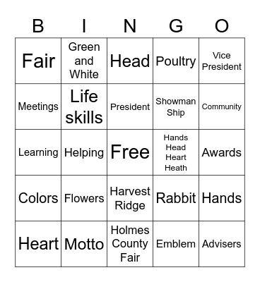 4-H Bingo Card