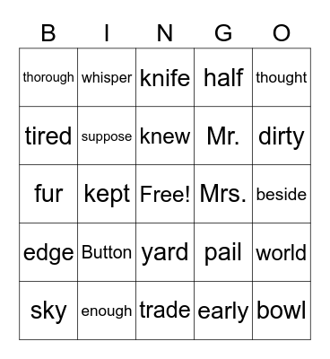 4th Grade Dolch Sight words Bingo Card