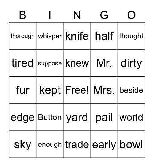 4th Grade Dolch Sight words Bingo Card
