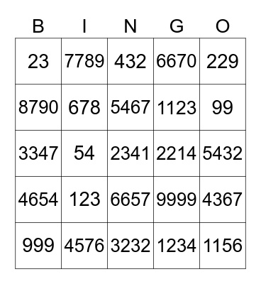 PLACE VALUE BINGO (THOUSANDS) Bingo Card