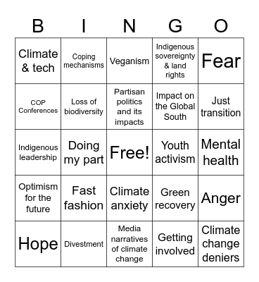 DTE: Climate Change Bingo Card