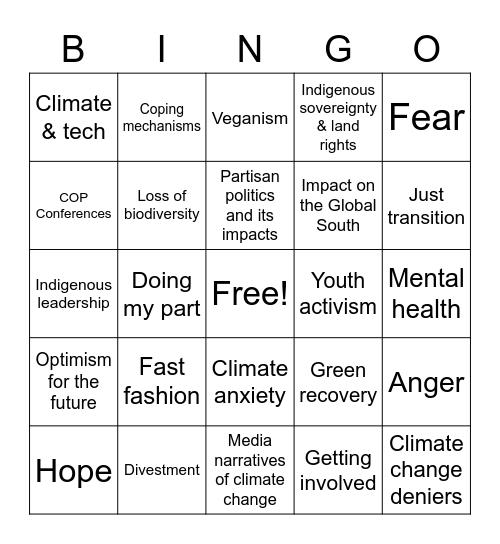 DTE: Climate Change Bingo Card