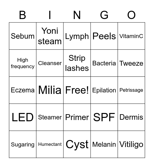 Esthetician Bingo Card