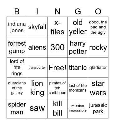 Movie music bingo! Bingo Card
