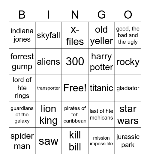 Movie music bingo! Bingo Card