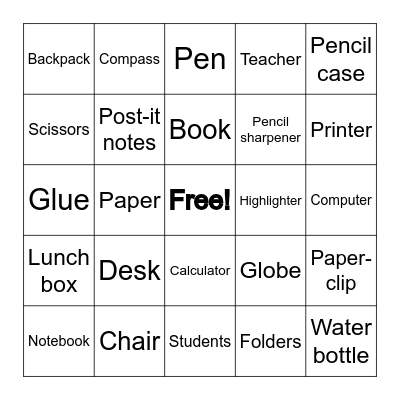 Classroom Bingo Card