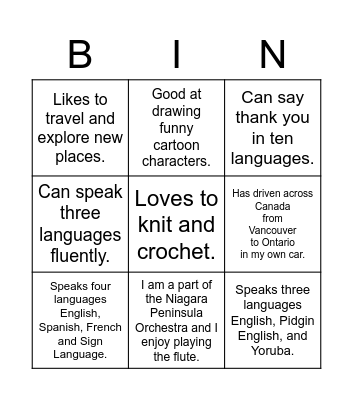 Student Buddy Mixer Bingo Card